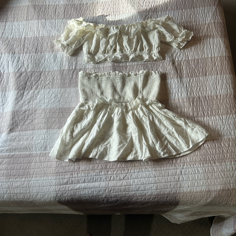 Fashion Nova Ivory Ruffle Crop Set - Picture 2 of 2